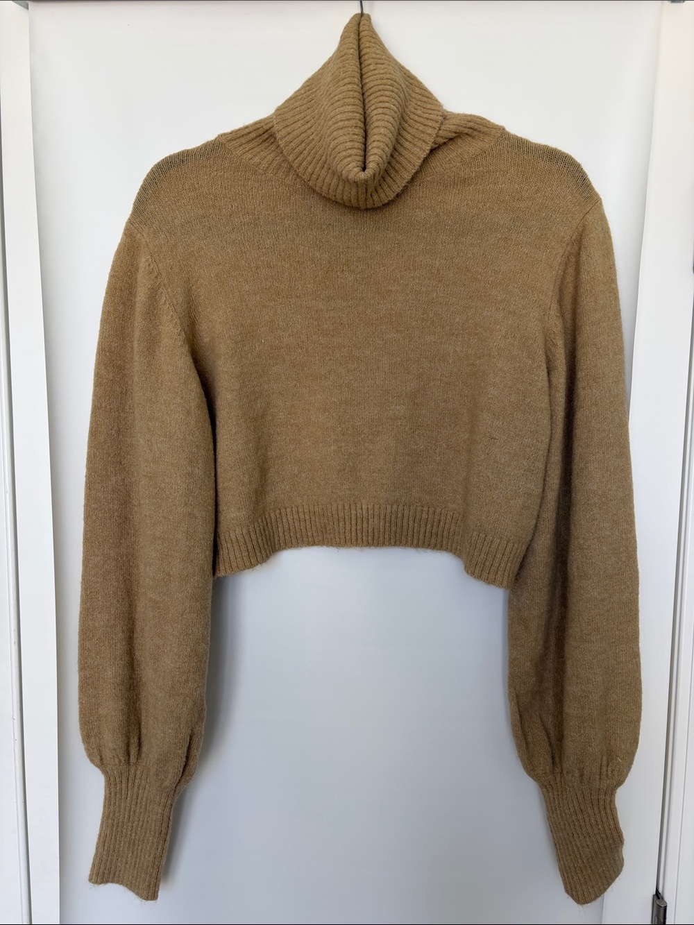 Princess Polly Turtleneck Cropped Sweater Balloon Sleeves in Camel Tan 4